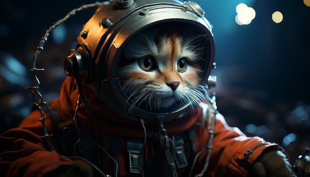 AI generated Cute kitten looking at camera, playing with feather indoors generated by AI photo