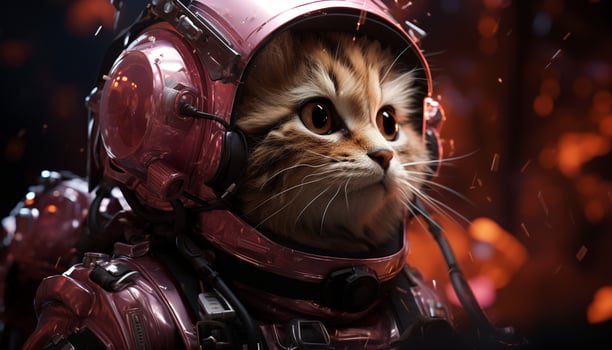 AI generated Cute kitten playing with toy, looking at camera outdoors generated by AI photo
