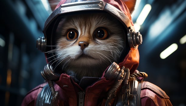 AI generated Cute pets outdoors, looking at camera, wearing headphones generated by AI photo