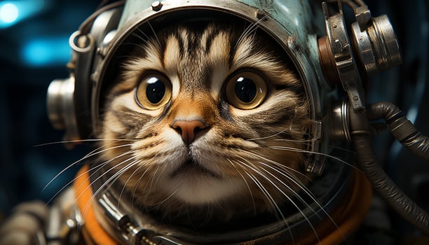 AI generated Cute kitten listening, playful dog sitting, nature beauty surrounds generated by AI photo