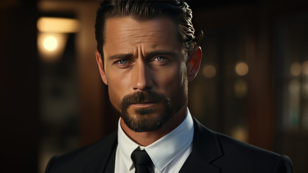 Confident Businessman With Intense Gaze and Beard photo