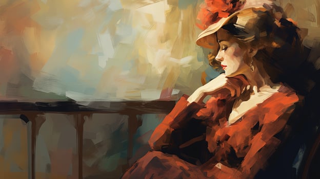 Illustration of Impressionist Style Painting of A Woman Sitting on A Chair photo