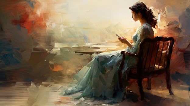 Illustration of Impressionist Style Painting of A Woman Sitting on A Chair photo