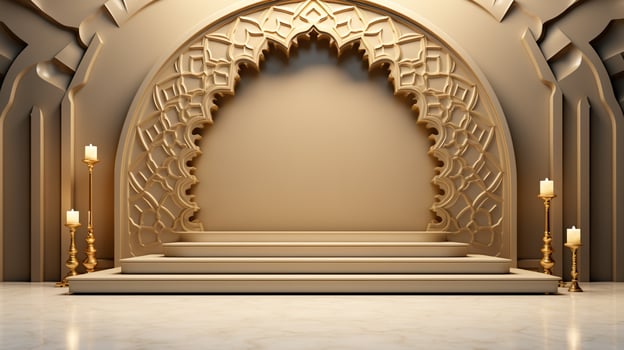 podium background in Ramadan holiday minimalism style . oriental arabic design . ai generated photo