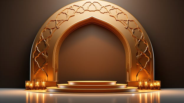 podium background in Ramadan holiday minimalism style . oriental arabic design . ai generated photo