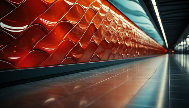 AI generated Bright yellow chairs in a row inside a modern subway station generated by AI photo