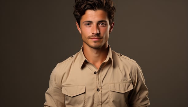 AI generated Handsome young man with brown hair smiling confidently at camera generated by AI photo