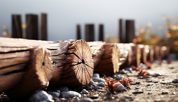 AI generated Stack of firewood in the forest, close up of nature beauty generated by AI photo
