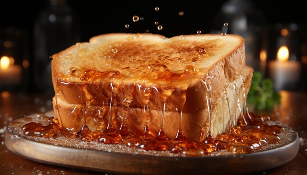 AI generated Freshly baked chocolate bread with caramelized hazelnut and creamy butter generated by AI photo