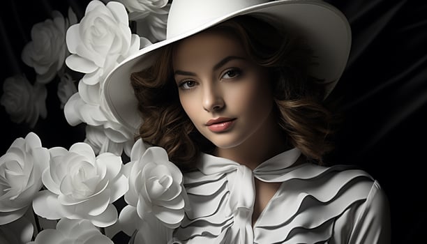 AI generated A beautiful woman with long curly hair, looking at the camera generated by AI photo