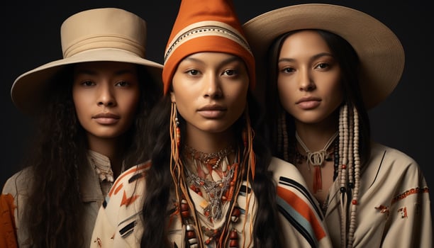 AI generated Young women in fashion, looking at camera, exuding elegance generated by AI photo