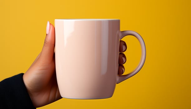 AI generated A woman hand holding a yellow coffee cup generated by AI photo