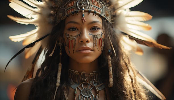 AI generated Young woman in traditional clothing, looking at camera with elegance generated by AI photo