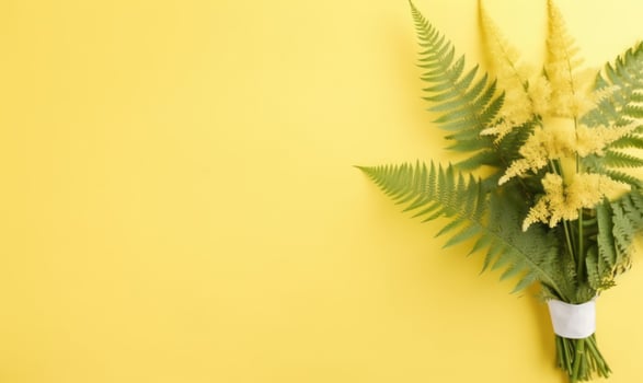 Yellow flowers and green ferns. AI Generative photo
