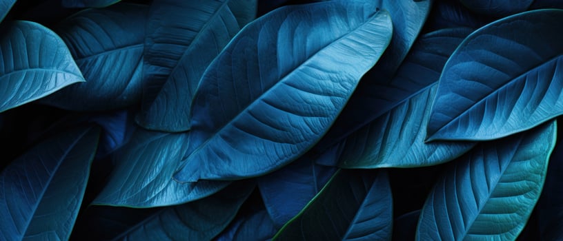Close-up of blue-hued tropical leaves. AI Generative photo