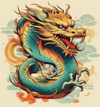 Zodiac sign, year of the Dragon. Chinese dragon.History and culture. Asian art. Ancient China. AI Generative photo
