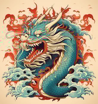 Zodiac sign, year of the Dragon. Chinese dragon.History and culture. Asian art. Ancient China. AI Generative photo