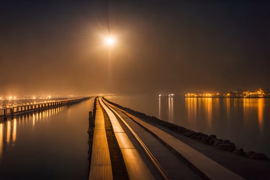 a long exposure photograph of a bridge at night. AI-Generated photo