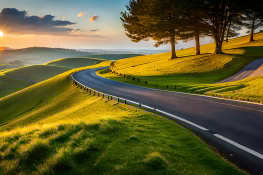 the road to the sunset. AI-Generated photo