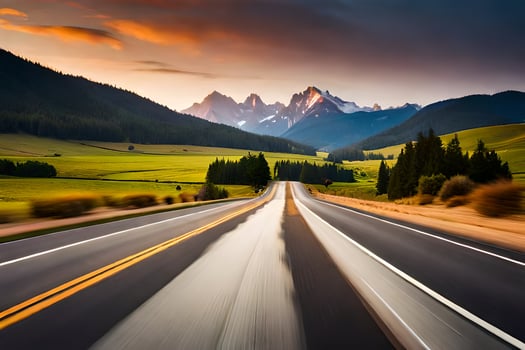 a long exposure photograph of a road in the mountains. AI-Generated photo