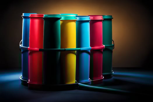 a colorful stack of tubes on a dark background. AI-Generated photo