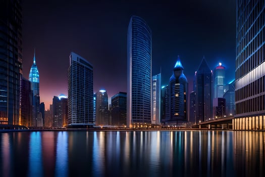 the city skyline at night in dubai. AI-Generated photo
