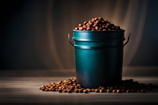 chickpeas in a bucket on a wooden table. AI-Generated photo
