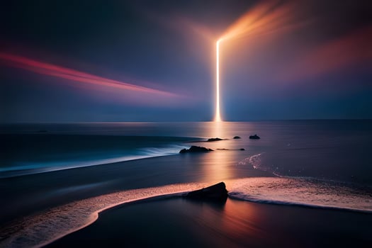 a long exposure photograph of a light beam shining on the ocean. AI-Generated photo