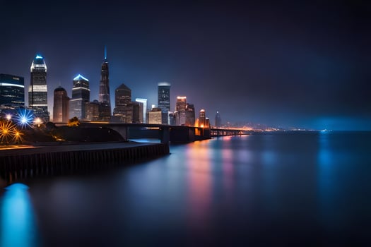 the chicago skyline at night. AI-Generated photo