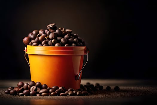 coffee beans in a bucket on a dark background. AI-Generated photo