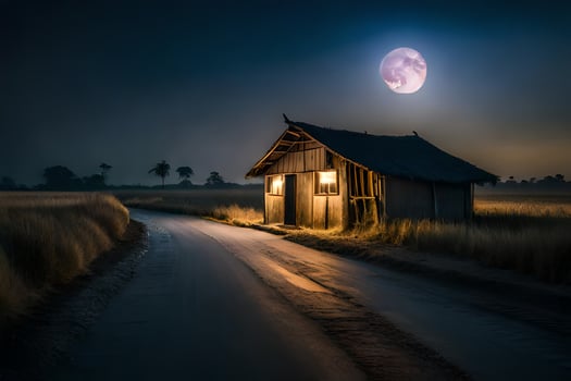 the moon over the road. AI-Generated photo