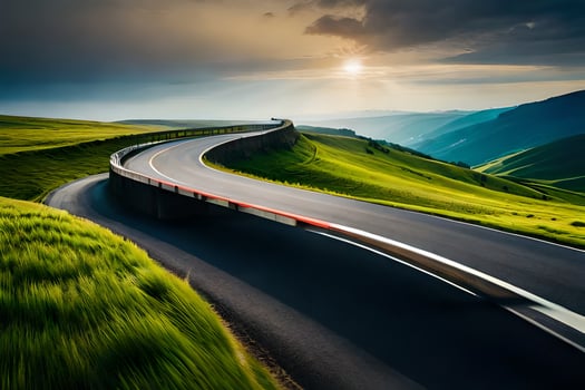 a long, winding road in the mountains. AI-Generated photo
