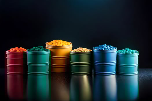 colorful plastic containers with different colored powders. AI-Generated photo