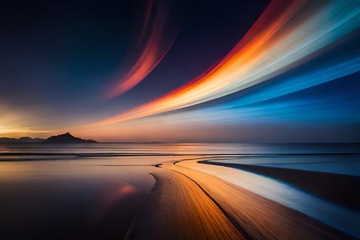 a long exposure photograph of a beach at sunset. AI-Generated photo