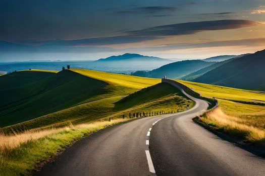 the road to the sunset. AI-Generated photo