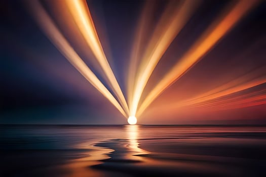 a long exposure photograph of a sun setting over the ocean. AI-Generated photo