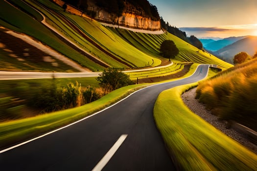 photo wallpaper road, the sun, mountains, road, the road, the road, the road. AI-Generated