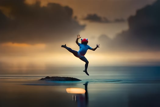 a man jumping into the air in the ocean. AI-Generated photo