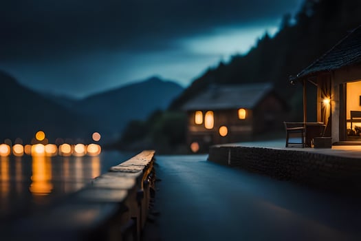 photo wallpaper the night, lake, house, the lights, the lights, the lights, the. AI-Generated