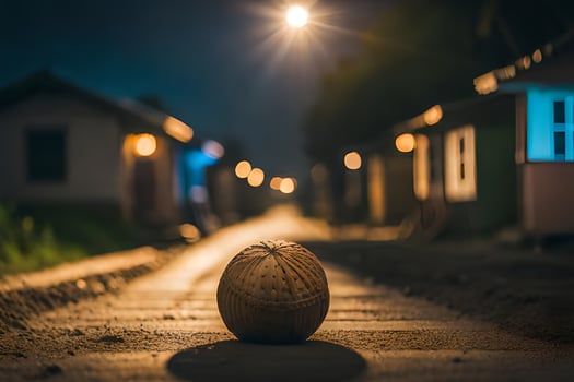a coconut on the street at night. AI-Generated photo