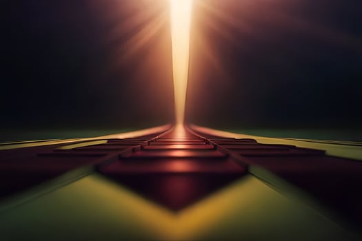 a long, dark tunnel with a bright light shining down. AI-Generated photo