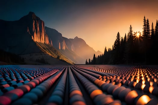 photo wallpaper the sky, mountains, trees, the sun, the mountains, the sun, the. AI-Generated