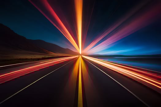 light trails on a highway at night. AI-Generated photo