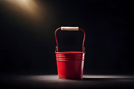 a red bucket on a dark floor. AI-Generated photo