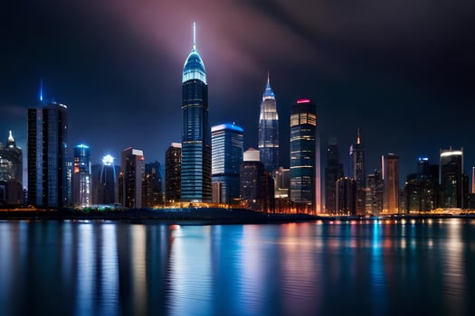 the city skyline at night in dubai. AI-Generated photo