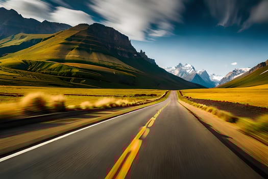 a road in the mountains with mountains in the background. AI-Generated photo