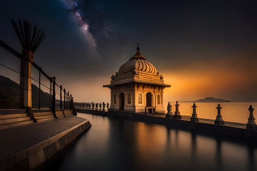 the milky way over the lake. AI-Generated photo