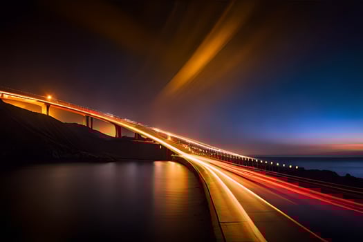 a long exposure photograph of a bridge at night. AI-Generated photo