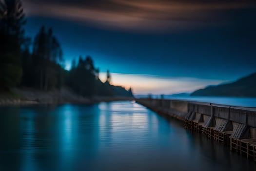 a long exposure photo of a dock in the water. AI-Generated