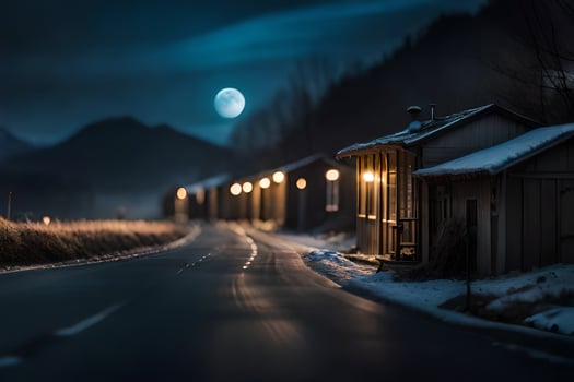 photo wallpaper the moon, road, snow, the night, the road, the moon, the. AI-Generated